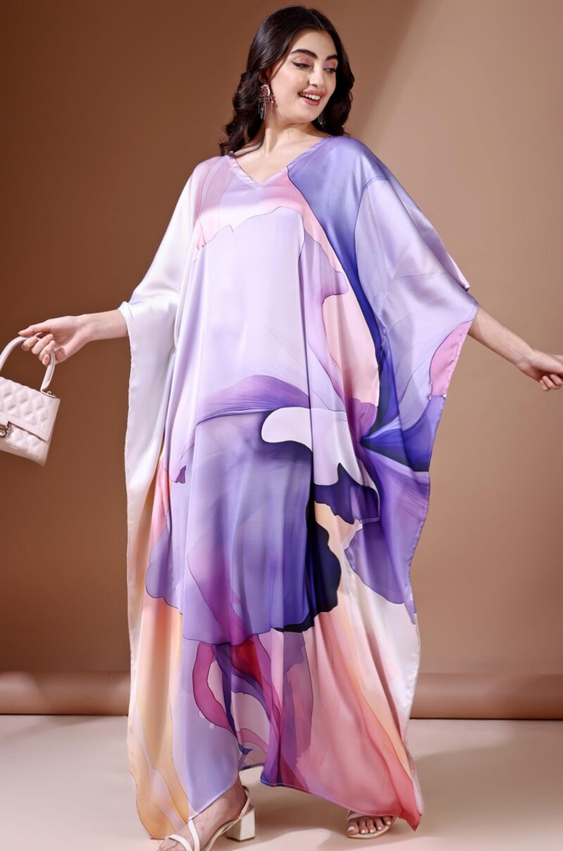 Label Aarna Premium Soft Satin Kaftan Dress for Women / Digital Print / Free Size (M-3XL) / Hidden Adjustable Belt / Full length / Maxi / Resort Wear - Image 7