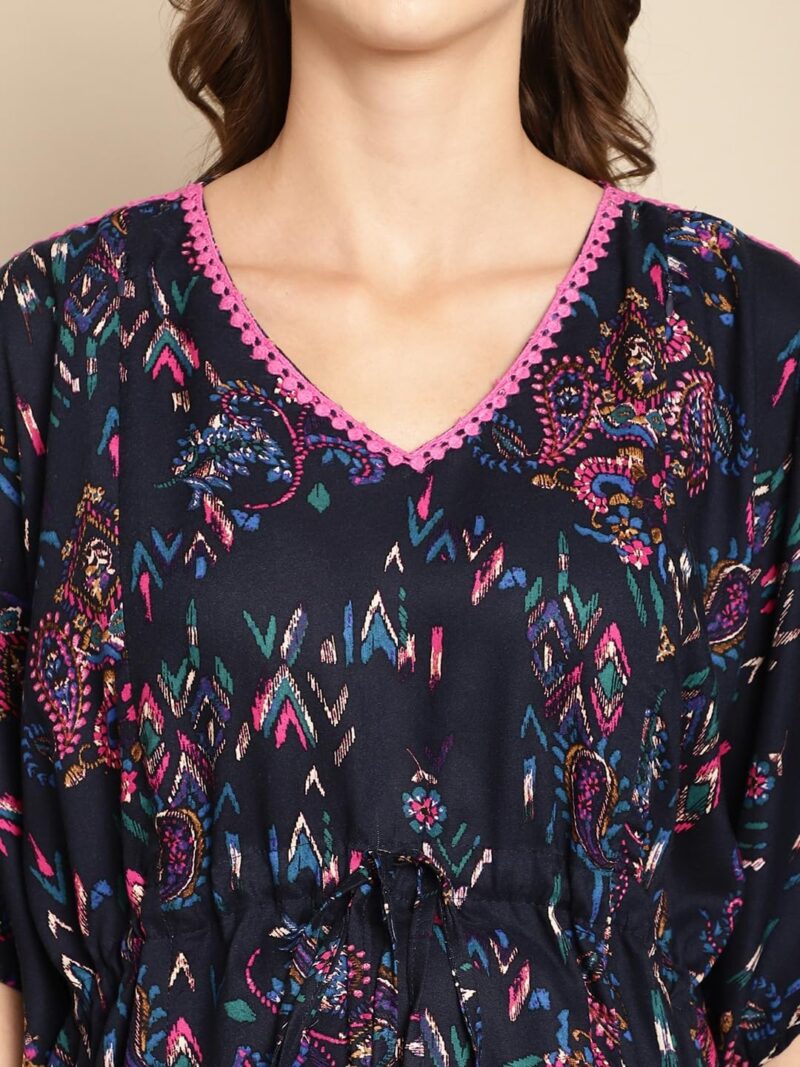 Secret Wish Women Rayon Floral Navy Blue Maxi Maternity Kaftan - Image 5