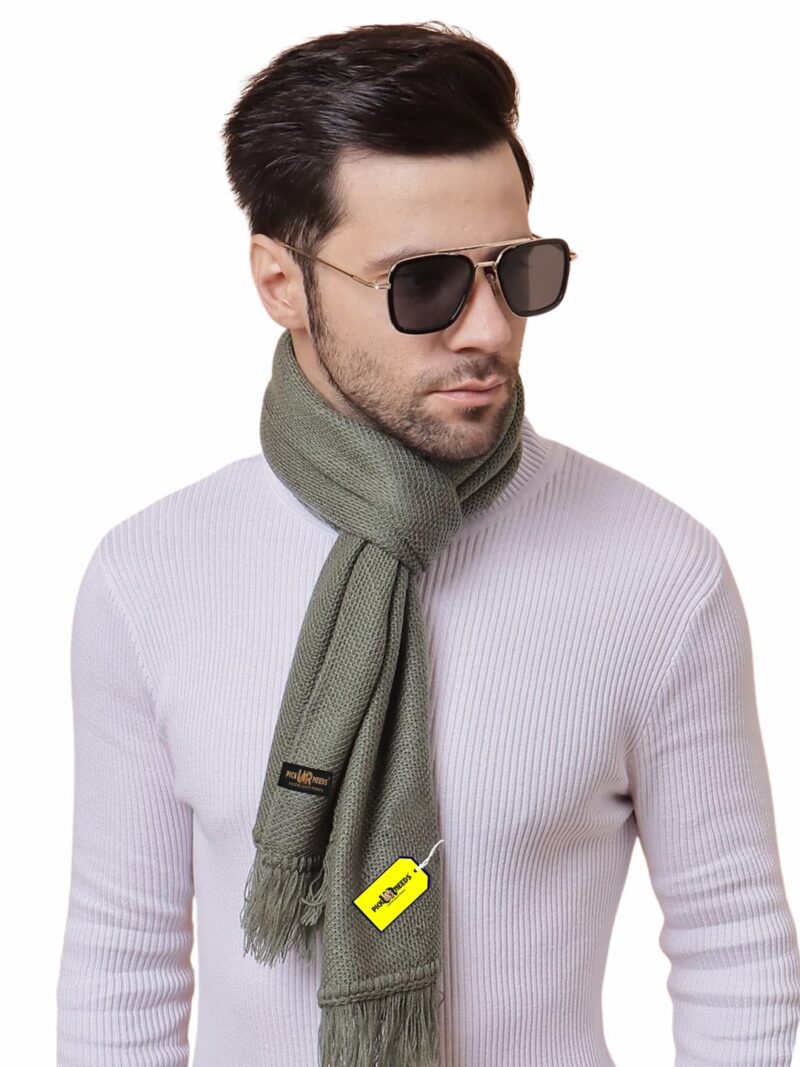 Premium Soft, Warm & Breathable Wool Blend Winter Scarf for Men Fashionable Elegant Muffler (Olive)