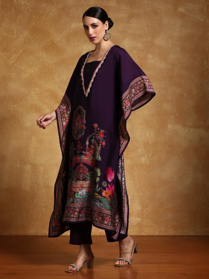 Varanga Women-Zari & Sequin Detailed Ethnic Printed Flared Kaftan With Trouser - Image 3