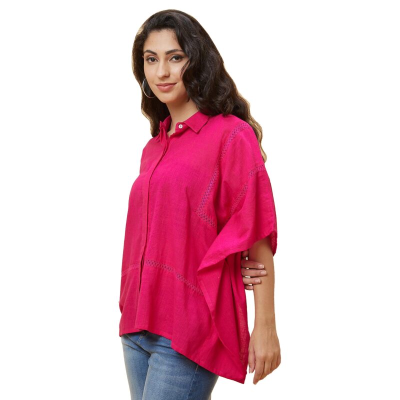 Globus Women Solid Shirt Collar Lace Inserts Kaftan Tunic - Image 3
