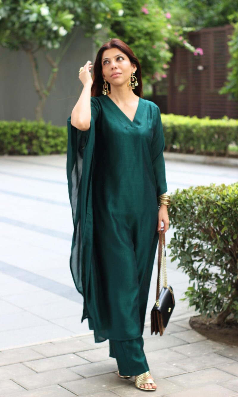 GoSriKi Women's Poly Solid Straight Kaftan Kurta with Palazzo for Women (NAYAJA Green-GS_XXL_Green_XXL) - Image 6
