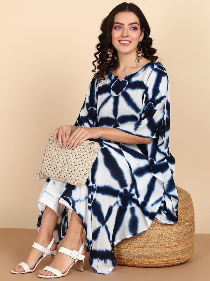 Maaesa Women Tie Dyed Crepe Kaftan Kurta (XXXX-Large, Navy Blue), Relaxed Fit - Image 5