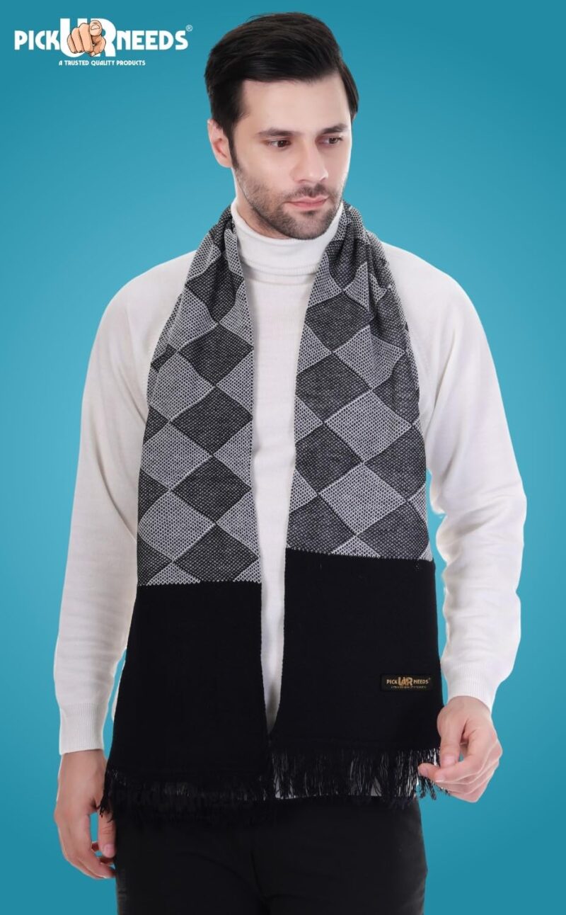 Premium Men's Warm And Stylish Woolen Muffler Angoora With Solid Color Plain Design And Stylish Tussles Ends Muffler For Men (Grey) - Image 2