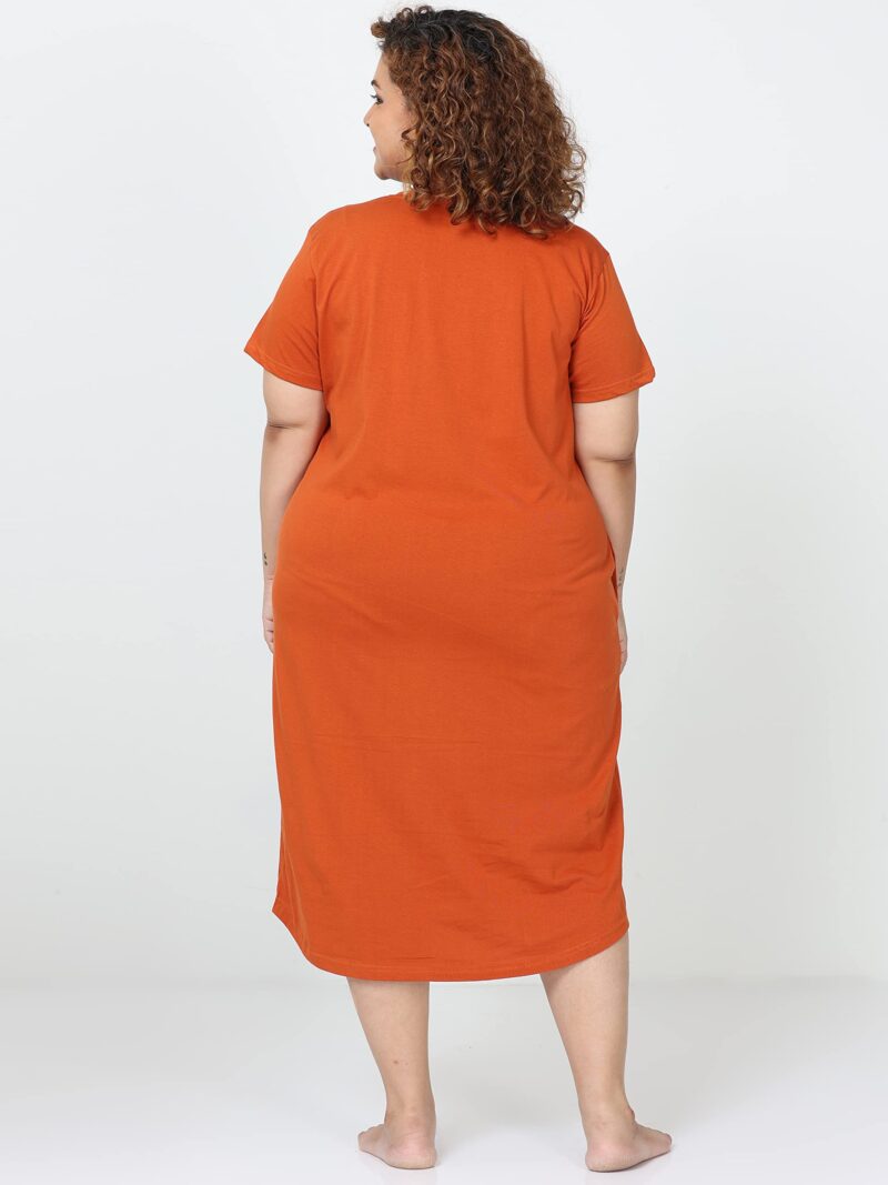 9shines Label For Women Hosiery Cotton Stylish Plus Size Short Nighty | Knee Length Night Dress with Pocket | Graphic Print Nightwear for Daily and Lounge Wear (9SPMY23-SO-L), Orange - Image 3