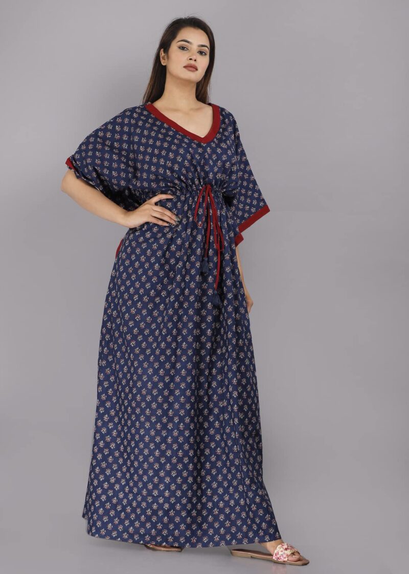 Urali Women's Printed 100% Cotton Maxi Kaftan (Navy Blue, Free Size) - K110 - Image 2