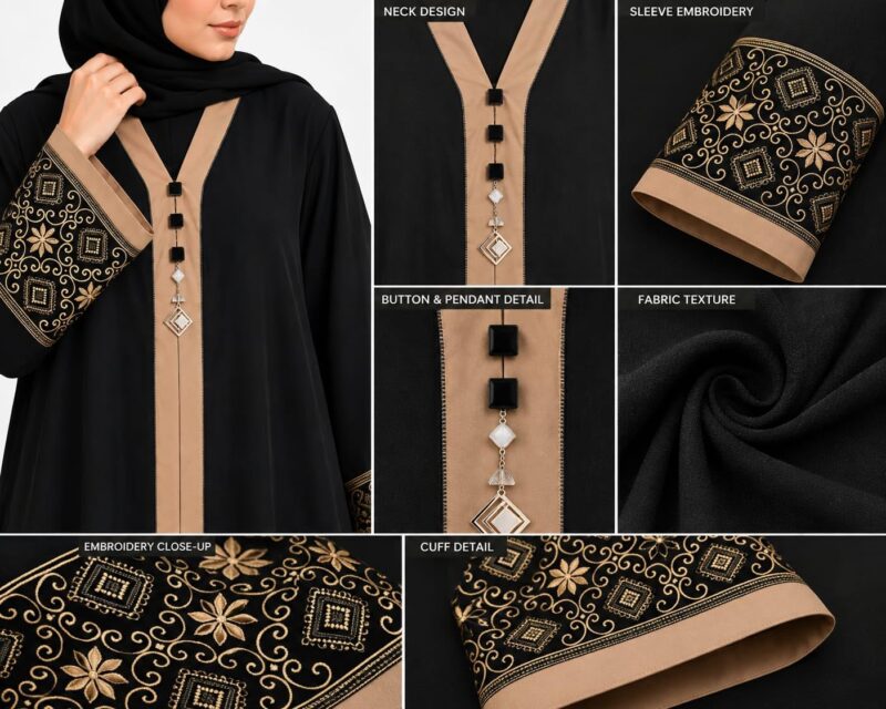 Women's Pure Cotton Muslim Abaya Burqa with Hijab | Dubai Style Kaftan with Side Patti for Eid & Ramzan (Free Size) - Image 4