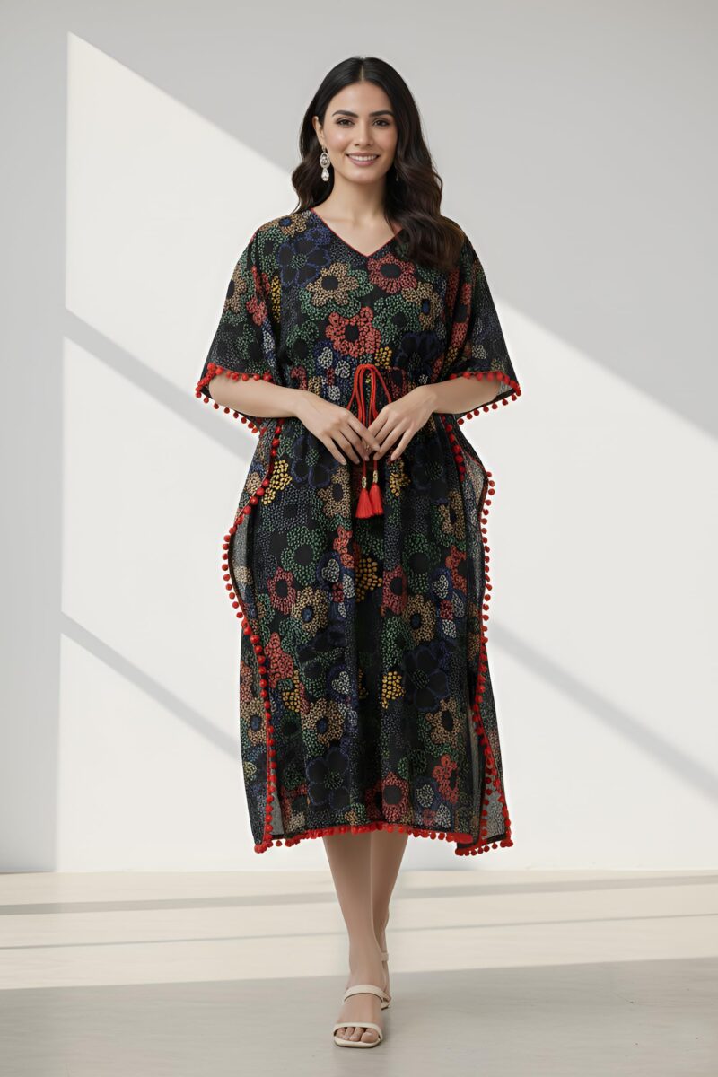 Yash Gallery Womens Cotton Printed Kaftan Midi Dress Ethnic Wear - Image 2