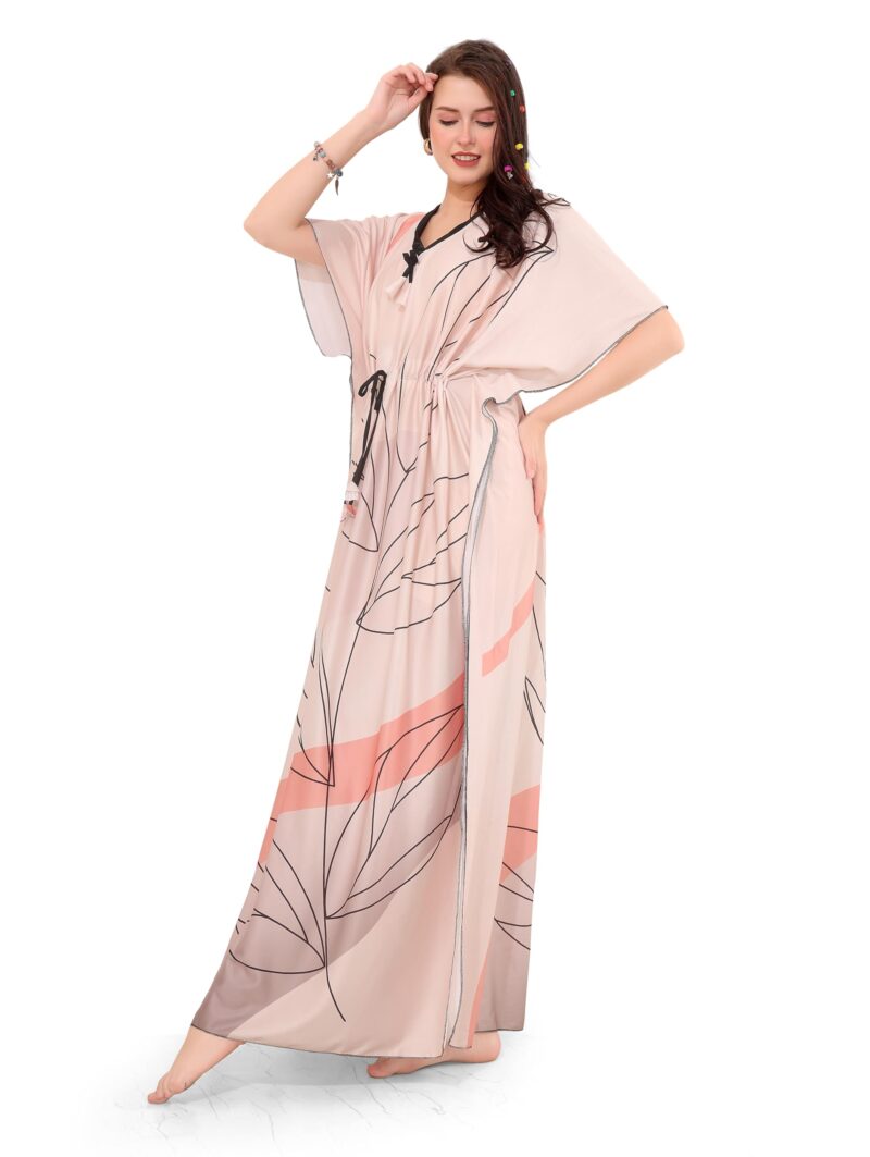 BAILEY SELLS Women's Sarina Printed Kaftan Nighty Long Maxi, Lightweight Comfort, V-Neck Kaftan Sleeve, Ideal for Sleep & Relaxing, Skin, Free Size (Fits M-L) - Image 3