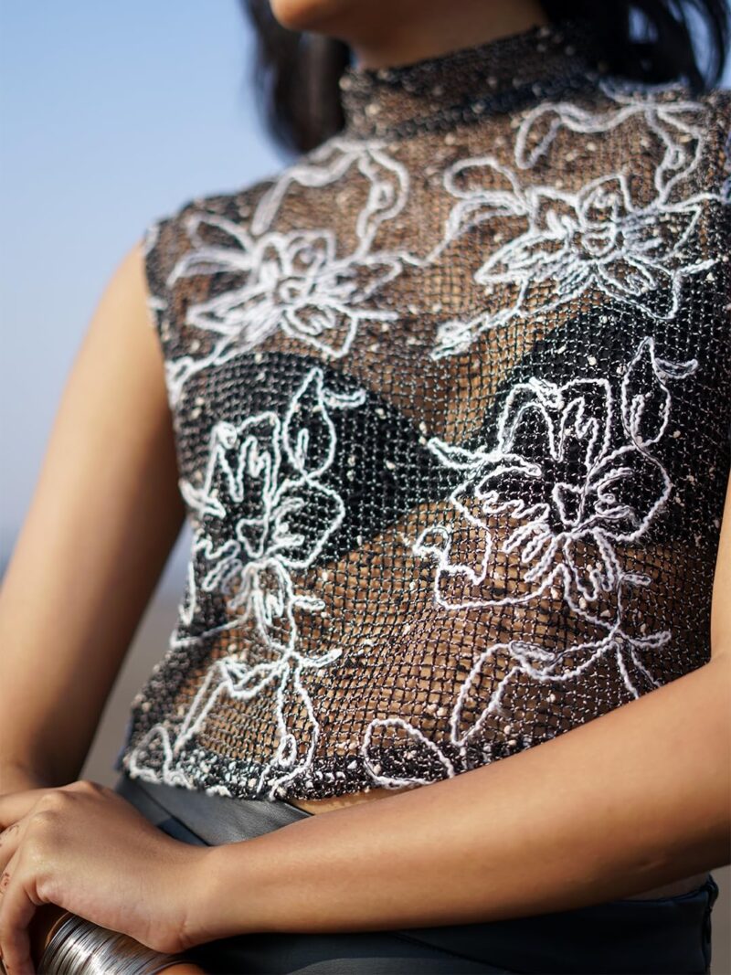 ROOV Women's Jute-Style Embroidered Floral Mesh Sheer Top - Image 2