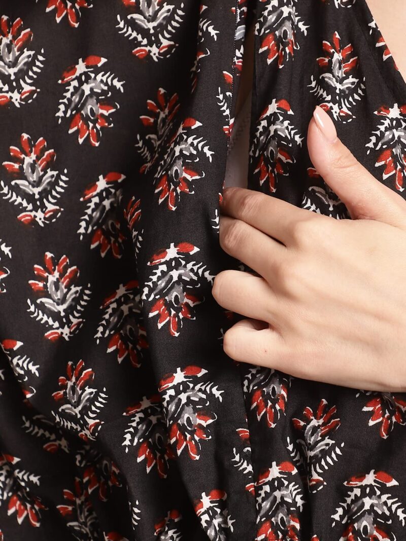 Secret Wish Women Cotton Maxi Black Floral Maternity Kaftan Nighty, Free size - Image 6