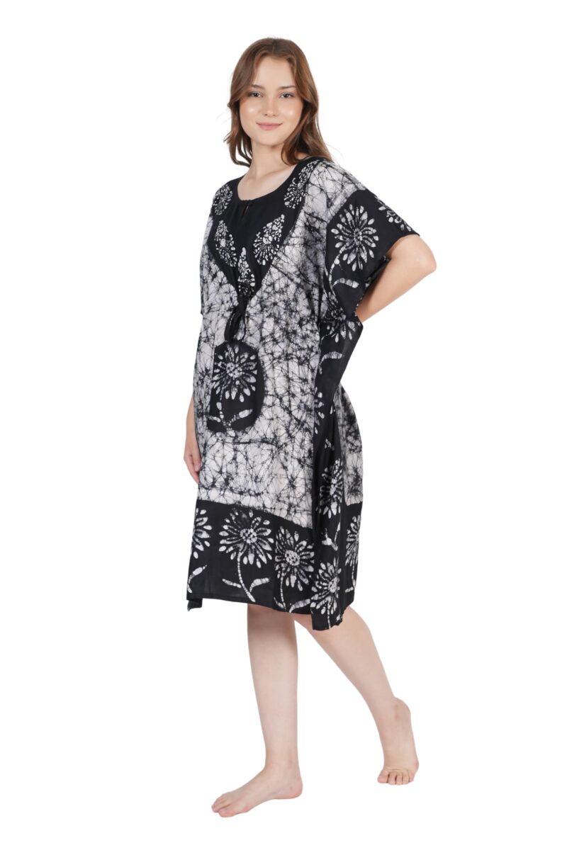 Onekbhalo Women's Cotton Batik Print Knee Length Short Kaftan Nighty (Grey, X-Large) - Image 2