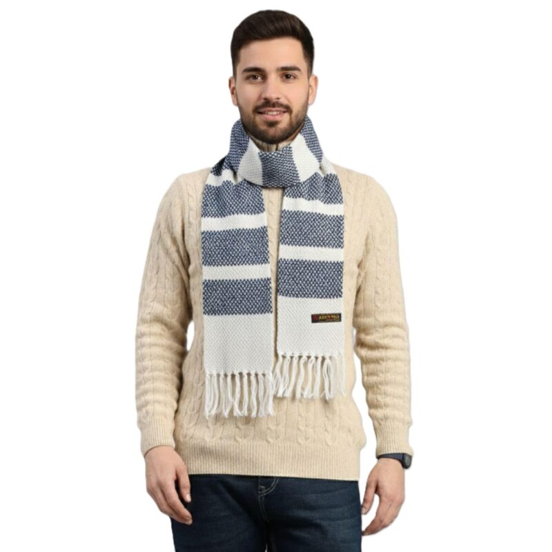 Indus Cloud Winter Woolen Muffler for Men | Soft & Warm Knitted Scarf | Stylish Casual & Formal Wear (Blue White) - Image 2