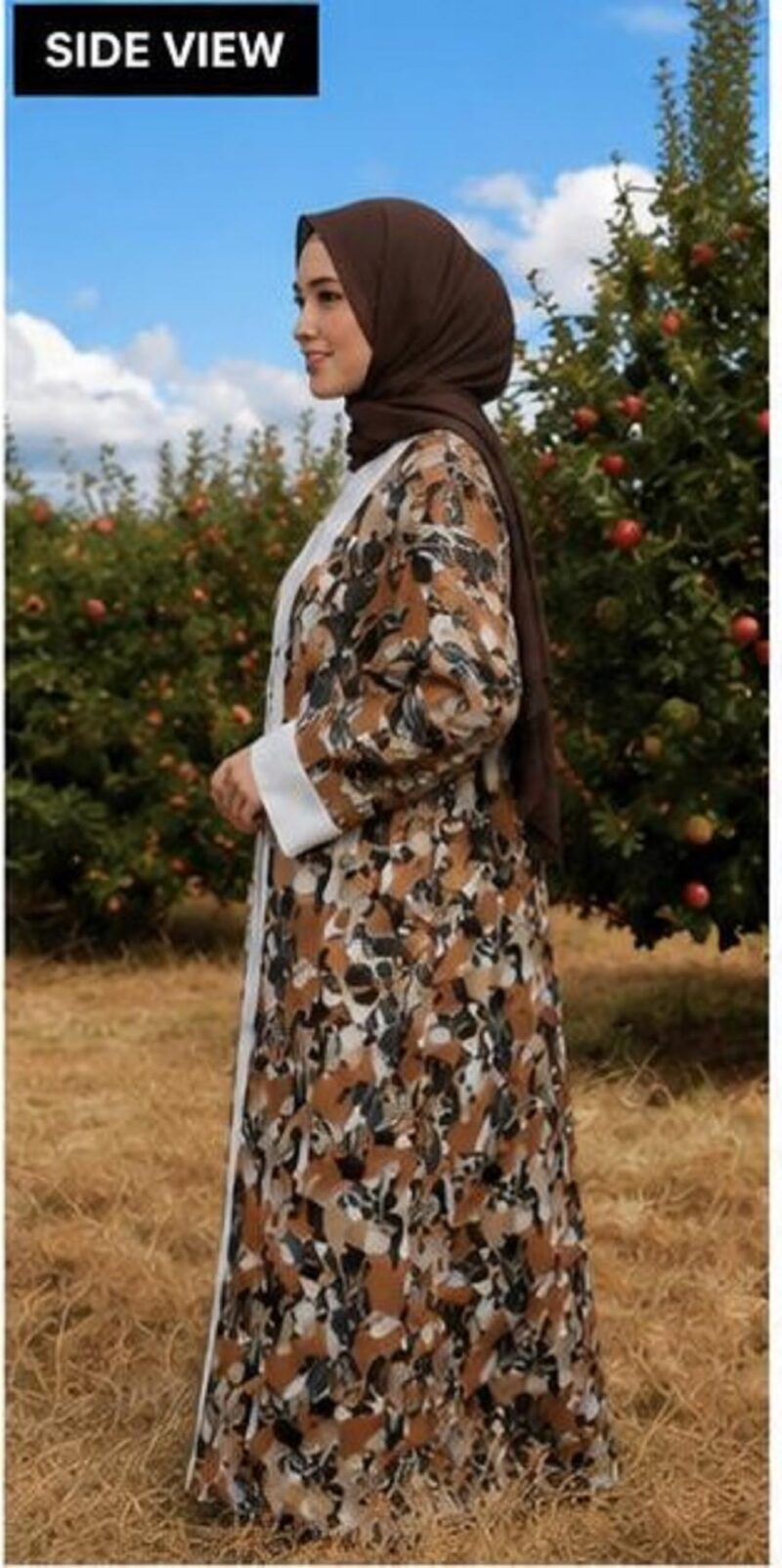 ASMABAYA Women's Printed Open Front Abaya | Dubai Style Muslim Cardigan Abaya | Modest Wear Long Kaftan with Inner Dress | Islamic Maxi Dress for Women - Image 5