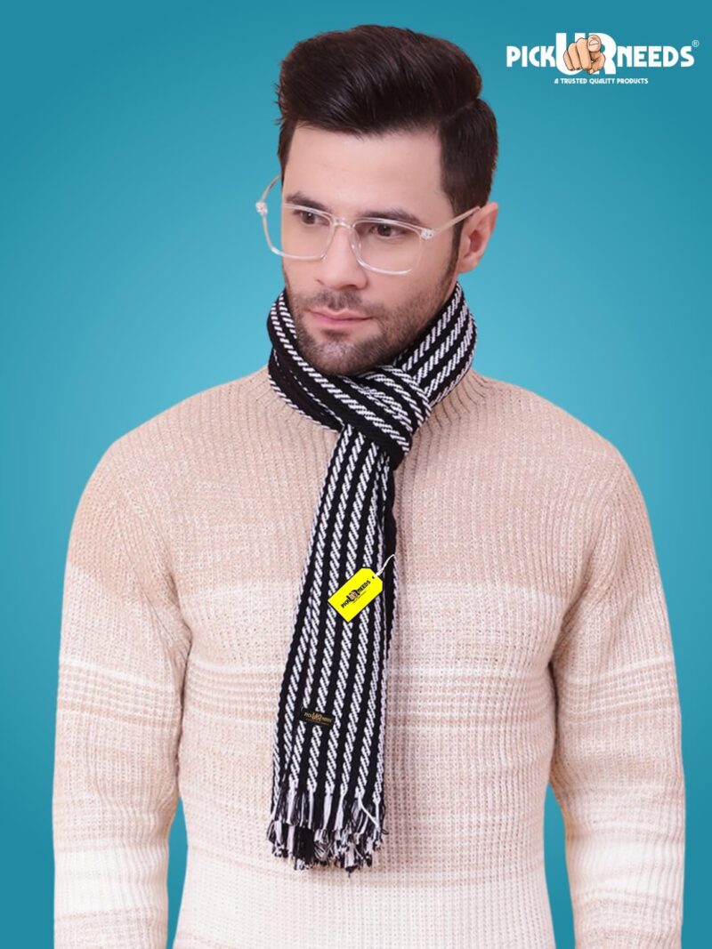 Premium Men's Warm And Stylish Woolen Muffler With Multicolour Stripes And Stylish Tussles Ends - 70 Inches * 11 Inches (P19) - Image 5