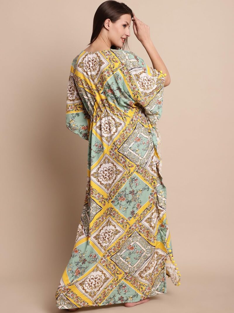 Secret Wish Women Maxi Rayon Yellow Printed Maternity Kaftan Free Size - Image 3