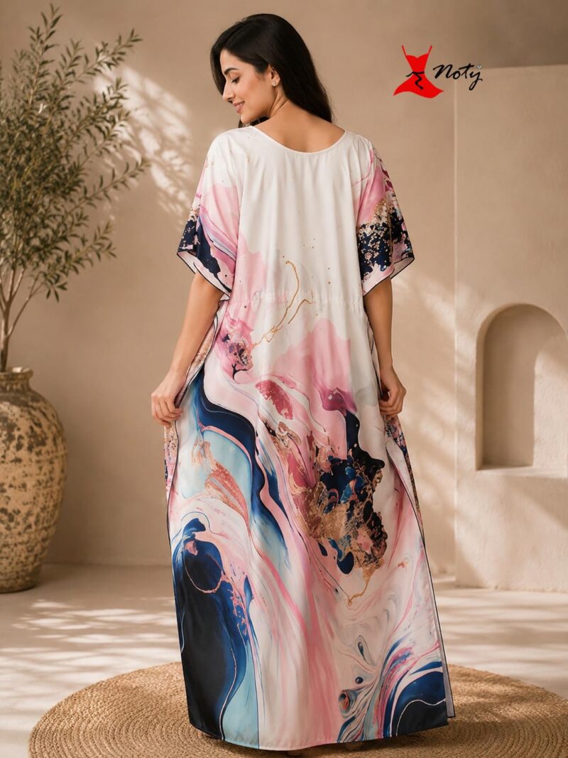 Noty ® Women's Kaftan Nighty | Digital Print | Sarena Fabric | V Shaped Neck Nightwear | Nightdress for Girl (Multicolor Blue, Free Size) - Image 5