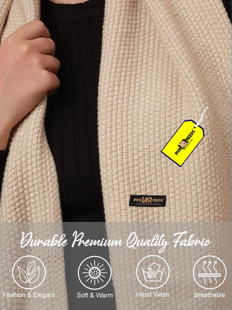 Women Winter Woolen Muffler with Trendy Patch Design Soft Warm Knitted Scarf for Girls & Ladies Stylish Casual Mufflers (Cream) - Image 6