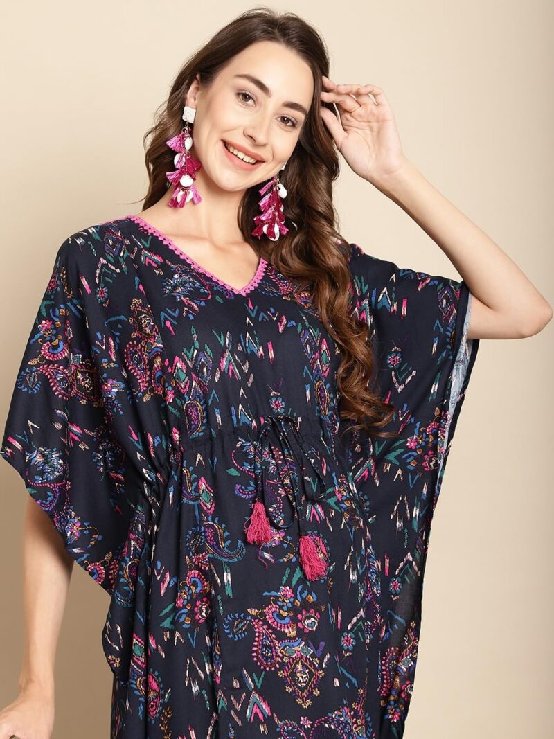 Secret Wish Women Rayon Floral Navy Blue Maxi Maternity Kaftan - Image 7