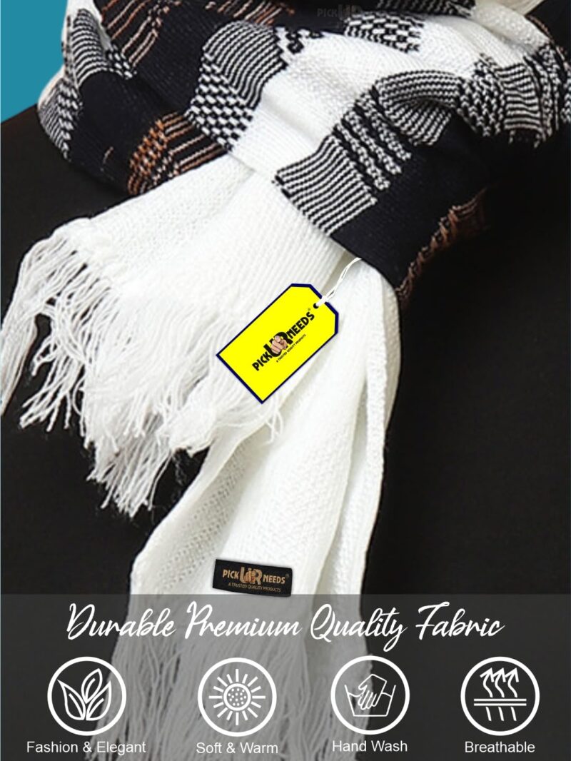 Soft Warm Wool Blend Scarf Premium Knitted Winter Muffler for Men with Stylish Geometric Pattern Trendy Casual & Formal Winter Wear Mufflers (White) - Image 6