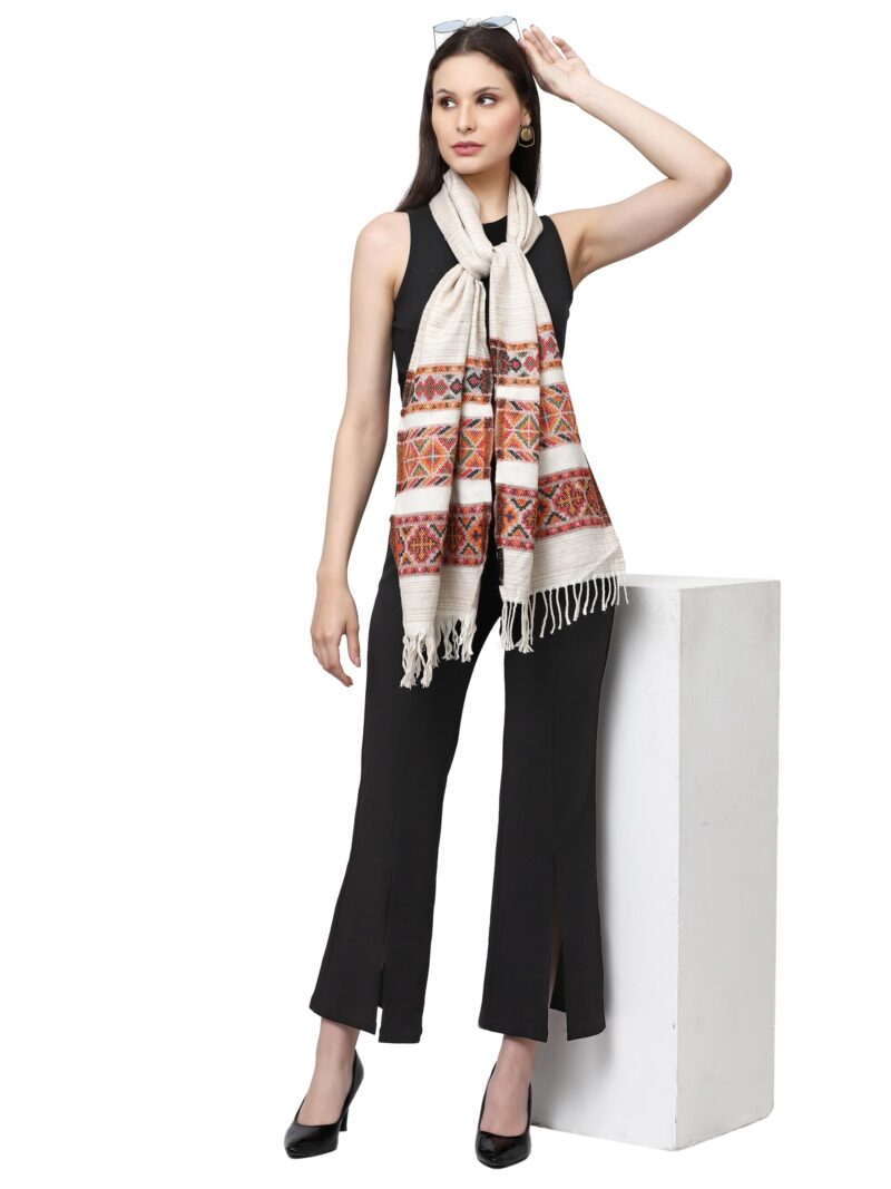 Weavers Villa Acro Wool Women's Muffler (MF-902,Cream Size: 34CM X 200CM) - Image 4
