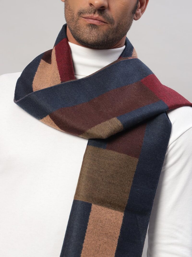 Ravaiyaa - Attitude is everything Men's Reversible Checks Pattern Winter Wool Scarf, Muffler 72"x12" Inch (Blue & Beige) - Image 4