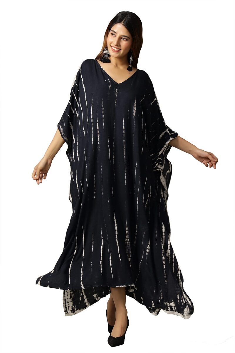 Ravaiyaa - Attitude is everything Women's Rayon Tie Dye Shibori Maxi Length Nighty (TKL-5_Black_L) - Image 2