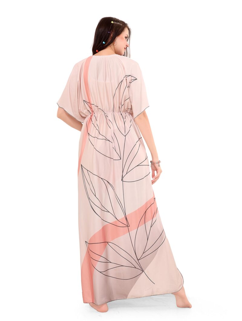 BAILEY SELLS Women's Sarina Printed Kaftan Nighty Long Maxi, Lightweight Comfort, V-Neck Kaftan Sleeve, Ideal for Sleep & Relaxing, Skin, Free Size (Fits M-L) - Image 5