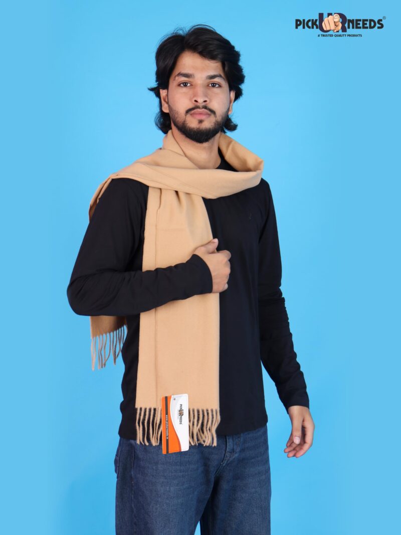 Men’s Woolen Muffler Scarf Soft Warm Boys Winter Neck Wrap, Elegant Solid Style, Long Design with Decorative Fringes - Image 3