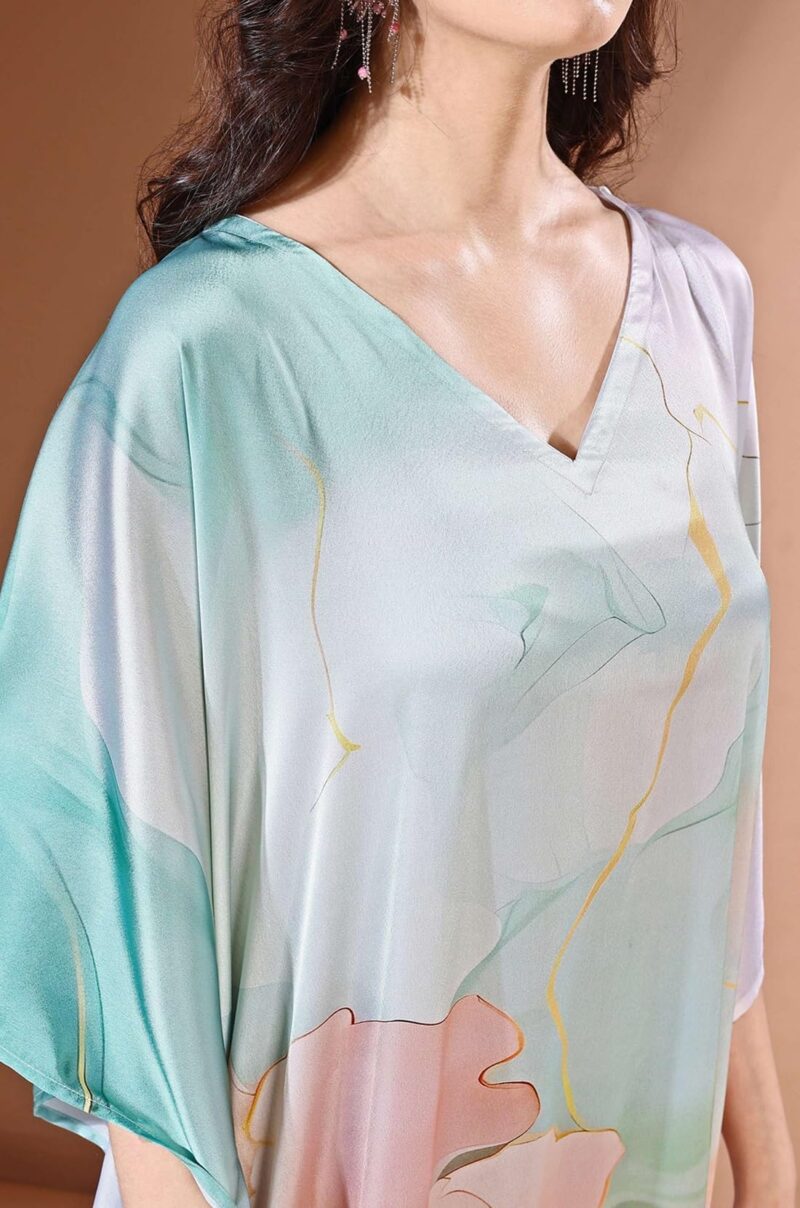 Label Aarna Premium Soft Satin Kaftan Dress for Women / Digital Print / Free Size (M-3XL) / Hidden Adjustable Belt / Full length / Maxi / Resort Wear - Image 6
