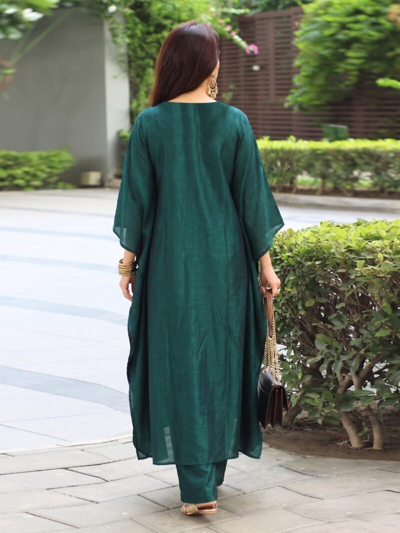 GoSriKi Women's Poly Solid Straight Kaftan Kurta with Palazzo for Women (NAYAJA Green-GS_XXL_Green_XXL) - Image 2