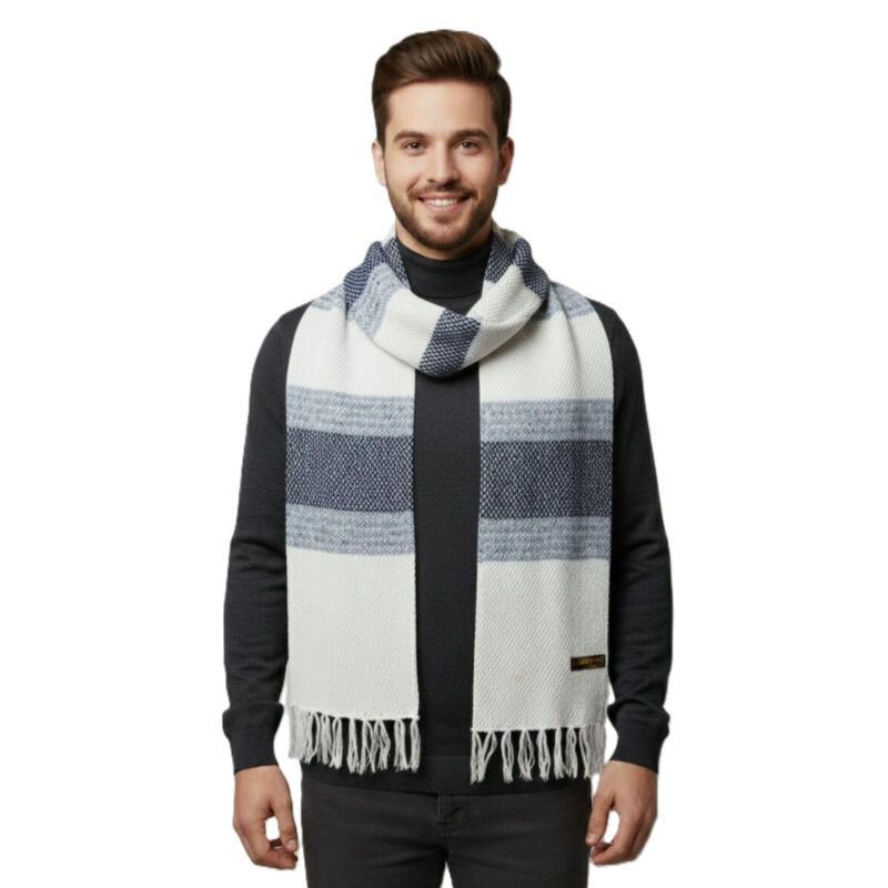 Indus Cloud Winter Woolen Muffler for Men | Soft & Warm Knitted Scarf | Stylish Casual & Formal Wear (Blue White) - Image 3