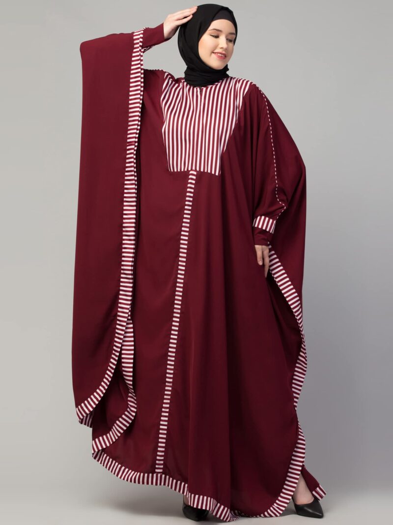 Muslim Closet Free Size Elegant Kaftan Abaya with Striped Design - Irani Kaftan Burqa for Women and Girls - Image 6