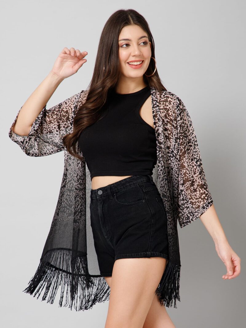 Purys Animal Print Ombre Shrug for Women | Lightweight Kimono Cover-Up | Casual Outerwear with Fringes for Layering and Summer Fashion - Image 2