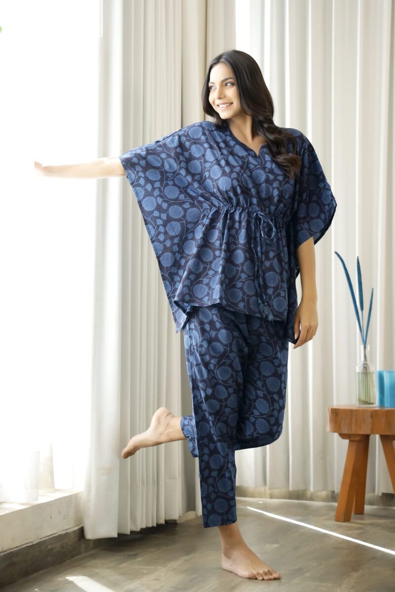 SANSKRUTIHOMES Women's 100% Cotton Printed Kaftan Night Suit & Pyjama Set with Drawstring | Premium Cotton Loungewear | Soft & Breathable Nightwear | Comfortable Everyday Sleepwear for Women - Image 5
