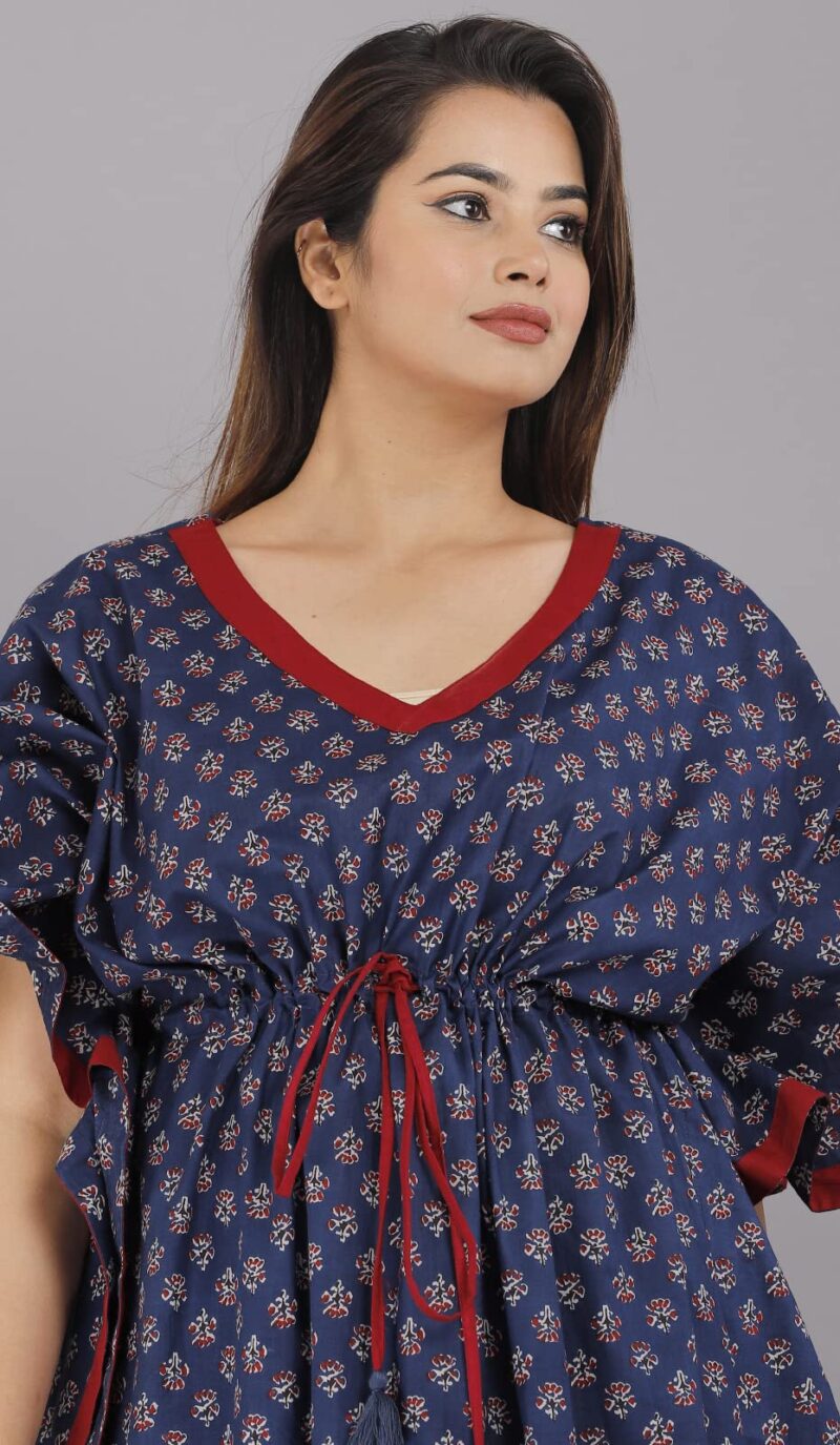 Urali Women's Printed 100% Cotton Maxi Kaftan (Navy Blue, Free Size) - K110 - Image 3