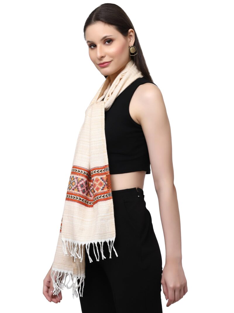 Weavers Villa Acro Wool Women's Muffler (MF-901,Cream, Size: 34CM X 200CM) - Image 6