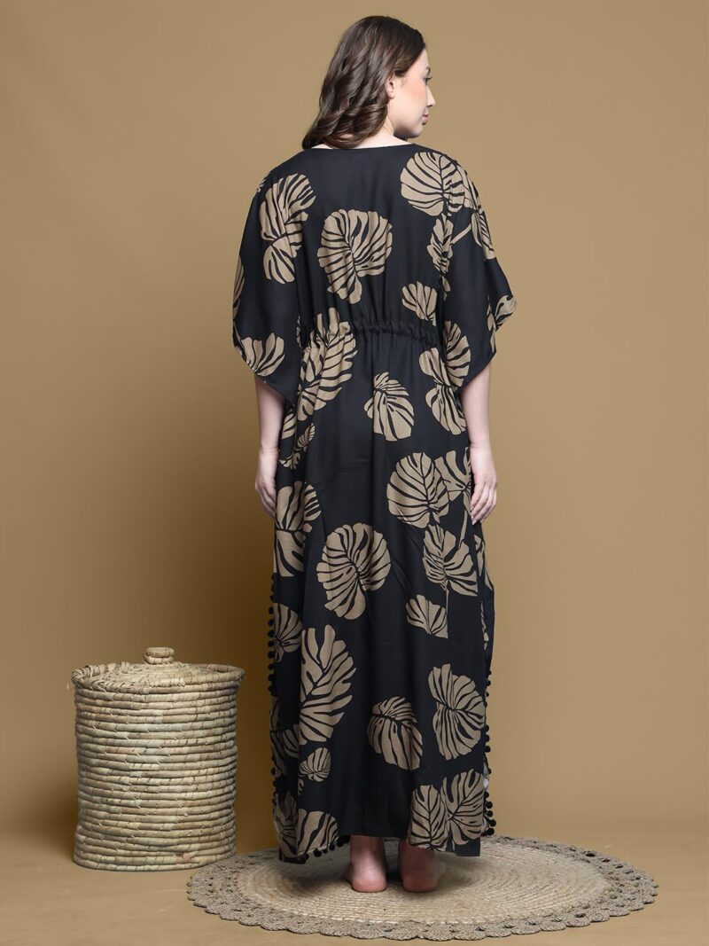 Secret Wish Black Floral Rayon Kaftan Full Length - Image 4