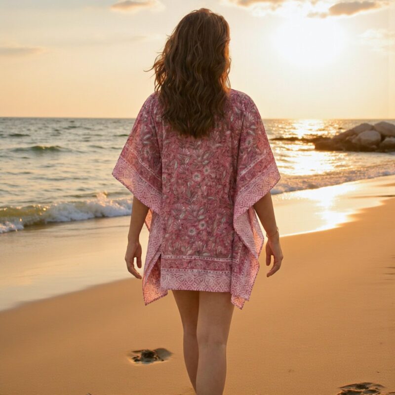 Navyas Fashion Floral Print Cotton Kaftan for Women Short Kaftan Top Long Dress, Boho Beach Cover Up, Summer Friendly Loungewear (Pink, M) - Image 5