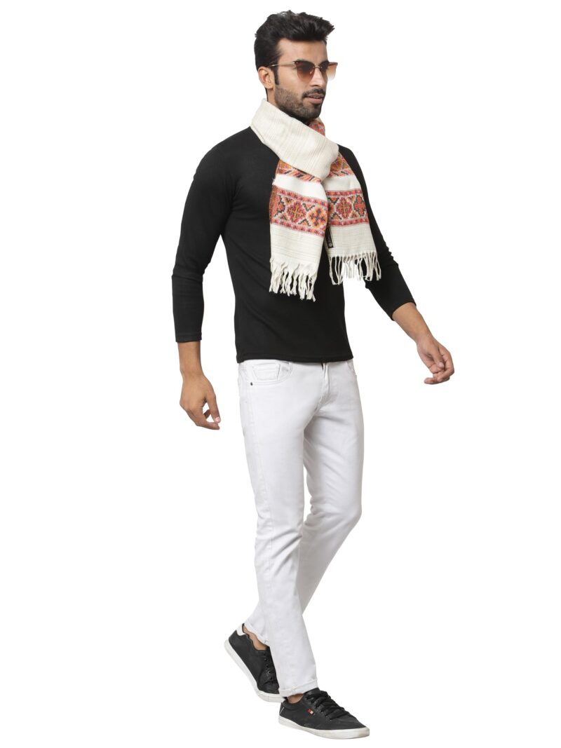Weavers Villa Acro Wool Men's Muffler (MF-902,Cream Size: 34CM X 200CM) (Cream) - Image 2