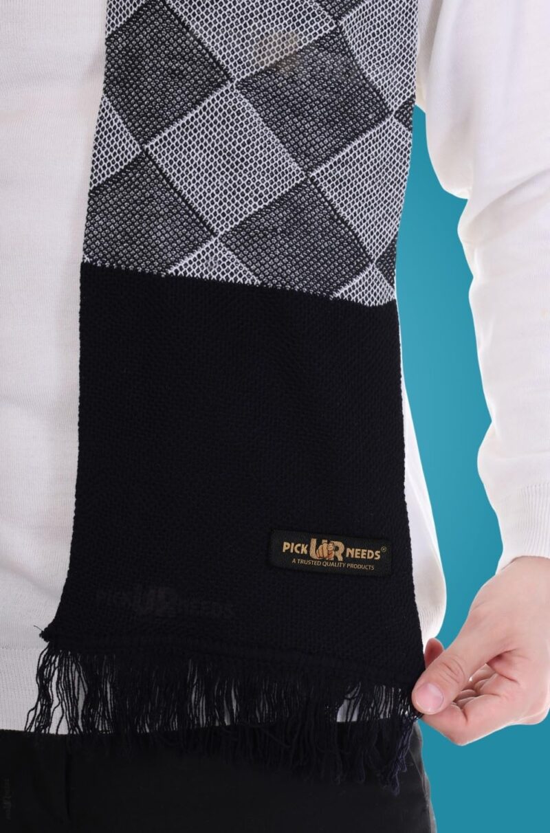 Men’s Premium Winter Scarf Soft Knitted Muffler with Diamond Pattern Warm, Stylish & Lightweight for Cold Weather (Black) - Image 6
