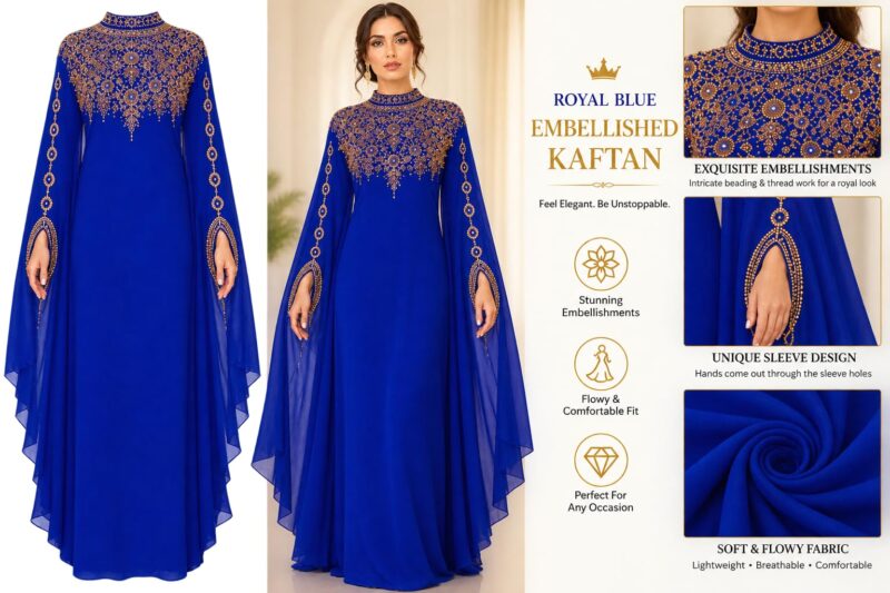Royal Blue Silk Kaftan Dress for Women Formal – Arabic Moroccan Dubai Wedding Gown, Muslim Evening Wear, Purple, Large - Image 2