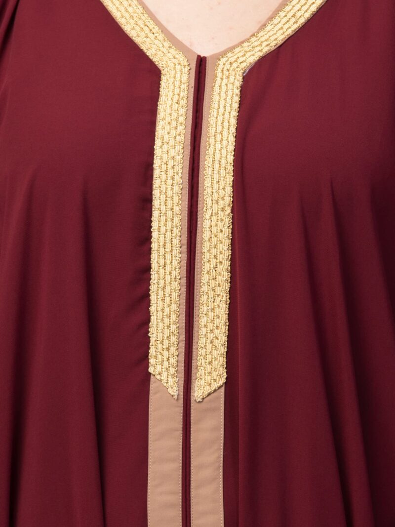 Muslim Closet Free Size Elegant Kaftan Abaya with Striped Design - Irani Kaftan Burqa for Women and Girls (Maroon) - Image 5