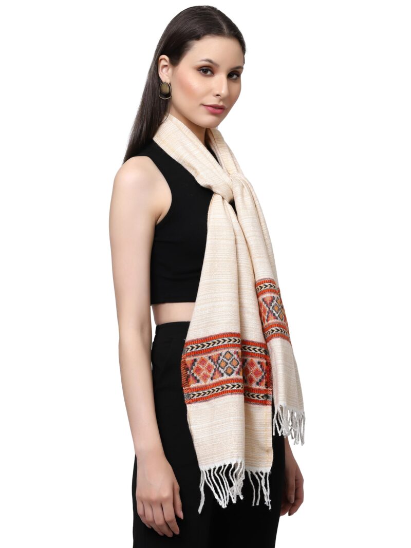 Weavers Villa Acro Wool Women's Muffler (MF-901,Cream, Size: 34CM X 200CM) - Image 3