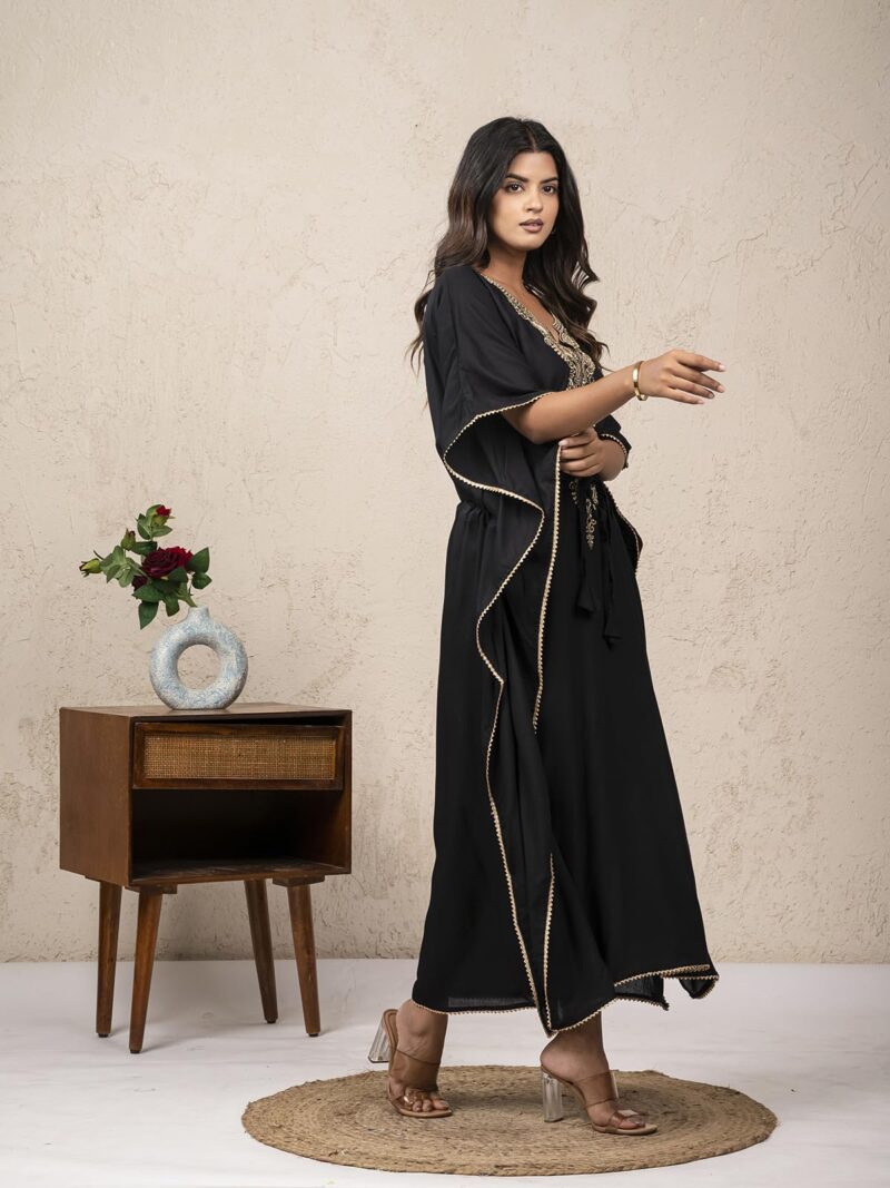 Jaipur Export Quality 100% Pure Rayon Block Print Women's Designer Kaftan Dress || Soft and (Non-Transparent Fabric) b;ack morraccan Black - Image 8