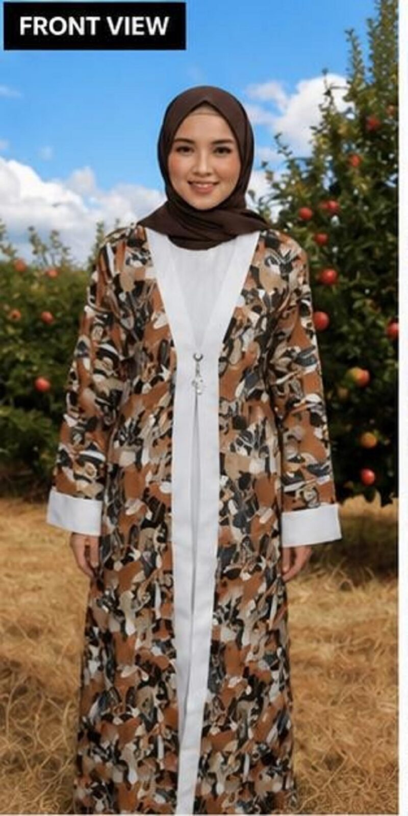 ASMABAYA Women's Printed Open Front Abaya | Dubai Style Muslim Cardigan Abaya | Modest Wear Long Kaftan with Inner Dress | Islamic Maxi Dress for Women - Image 2