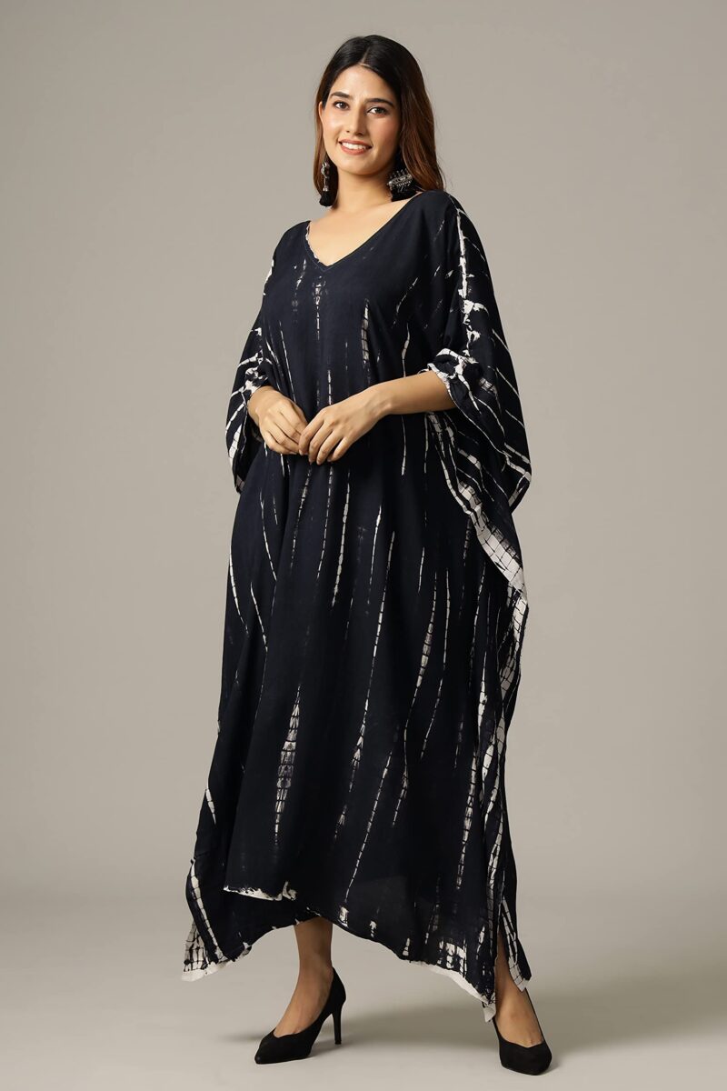 Ravaiyaa - Attitude is everything Women's Rayon Tie Dye Shibori Maxi Length Nighty (TKL-5_Black_L) - Image 3