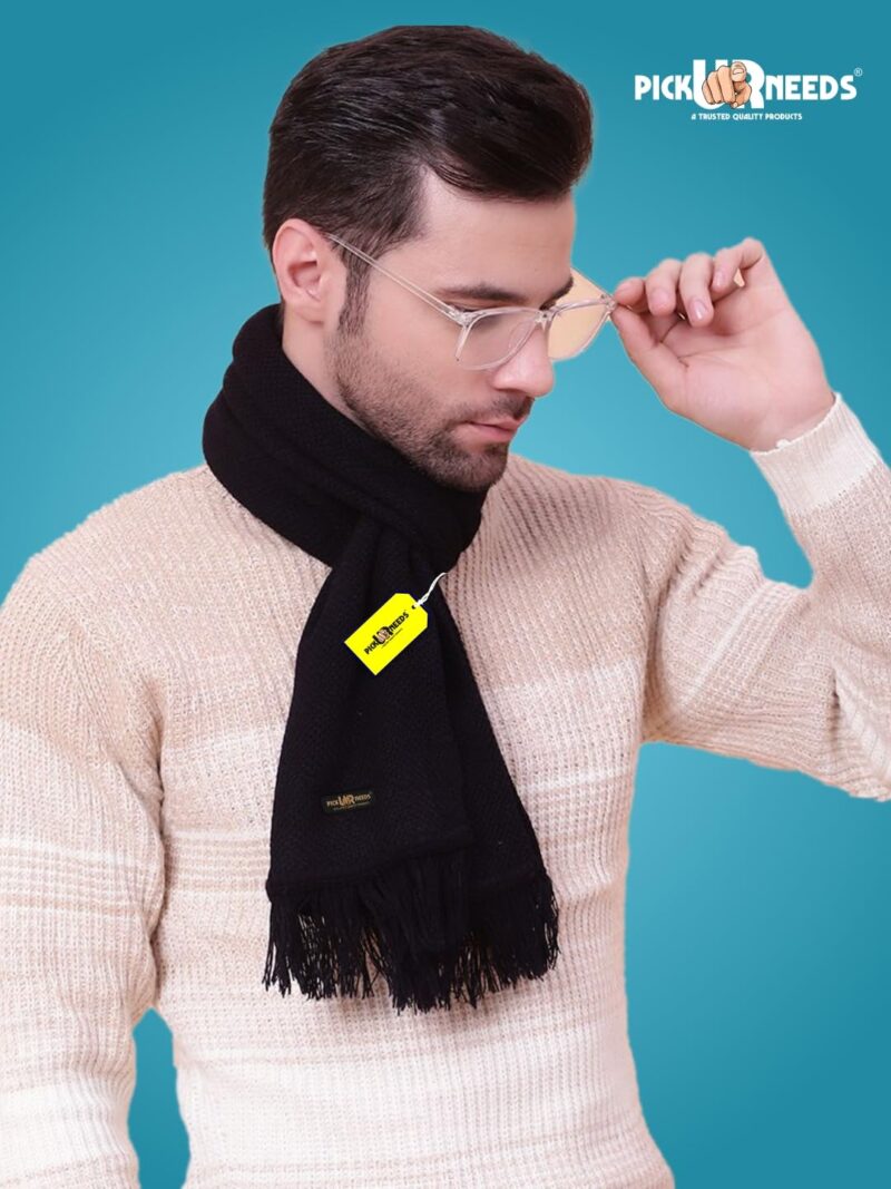 Premium Soft, Warm & Breathable Wool Blend Winter Scarf for Men Fashionable Elegant Muffler (Black) - Image 3