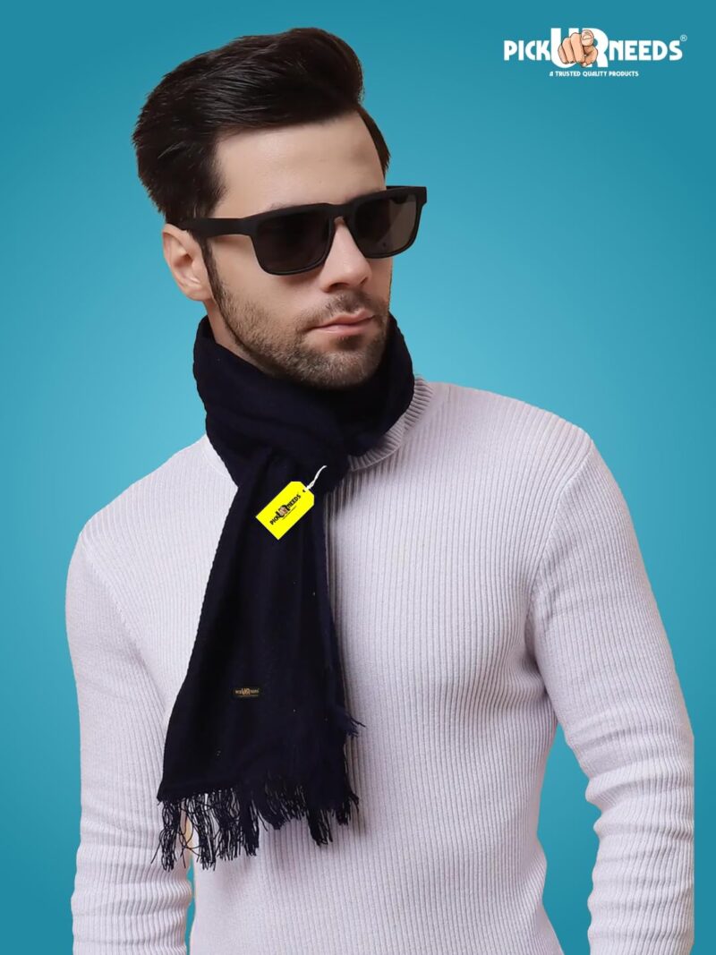 Premium Soft, Warm & Breathable Wool Blend Winter Scarf for Men Fashionable Elegant Muffler (Navy Blue) - Image 4