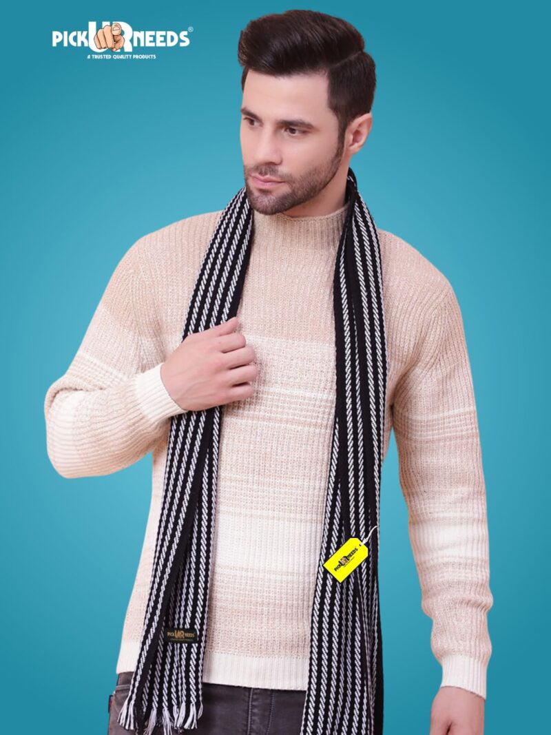 Premium Men's Warm And Stylish Woolen Muffler With Multicolour Stripes And Stylish Tussles Ends - 70 Inches * 11 Inches (P19) - Image 2